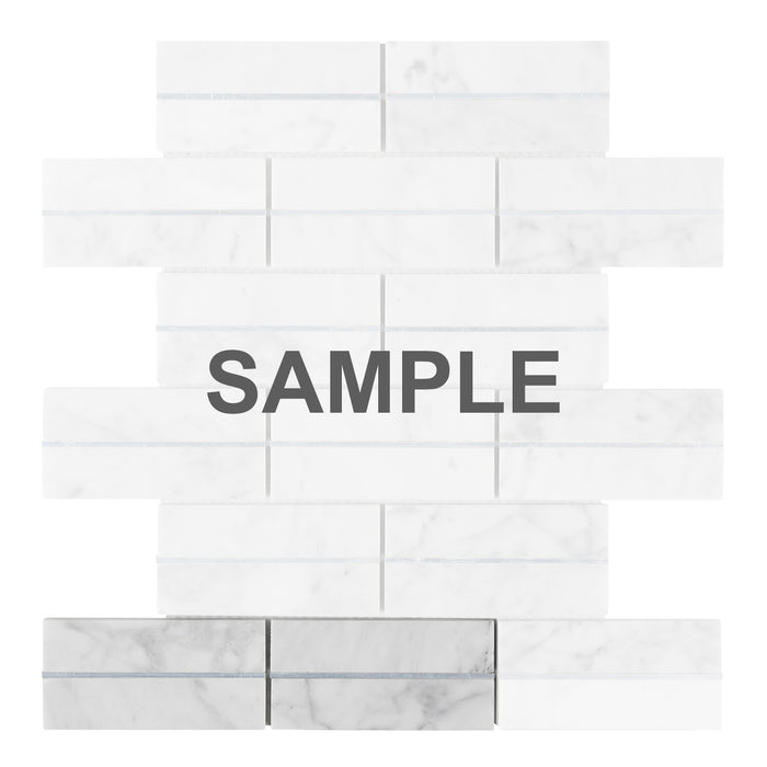 Sample - TDH576 White Carrara Silver Metal Trim Mosaic Tile