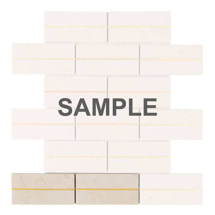 Sample - TDH579 Crema Marfil Natural Stone Gold Metal Trim Mosaic Tile