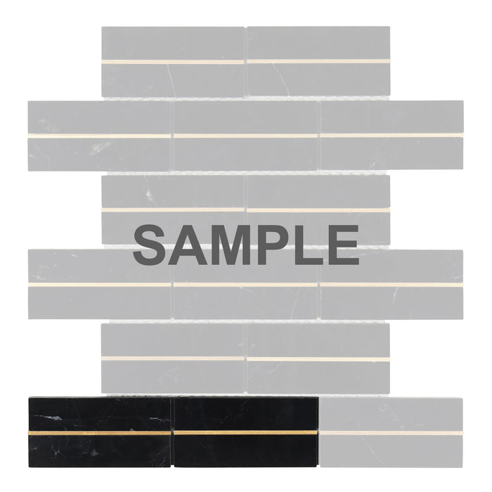 Sample - TDH581 Black Marble Gold Metal Trim Mosaic Tile