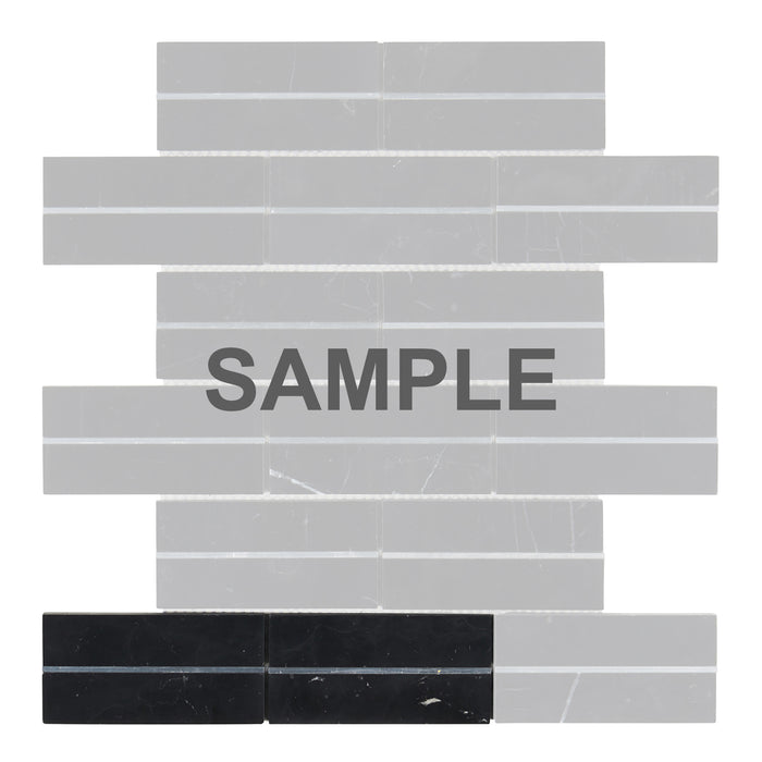 Sample - TDH582 Black Marble Silver Metal Trim Mosaic Tile