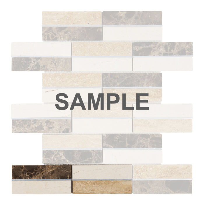 Sample - TDH583 Brown Emperador Silver Metal Trim Mosaic Tile