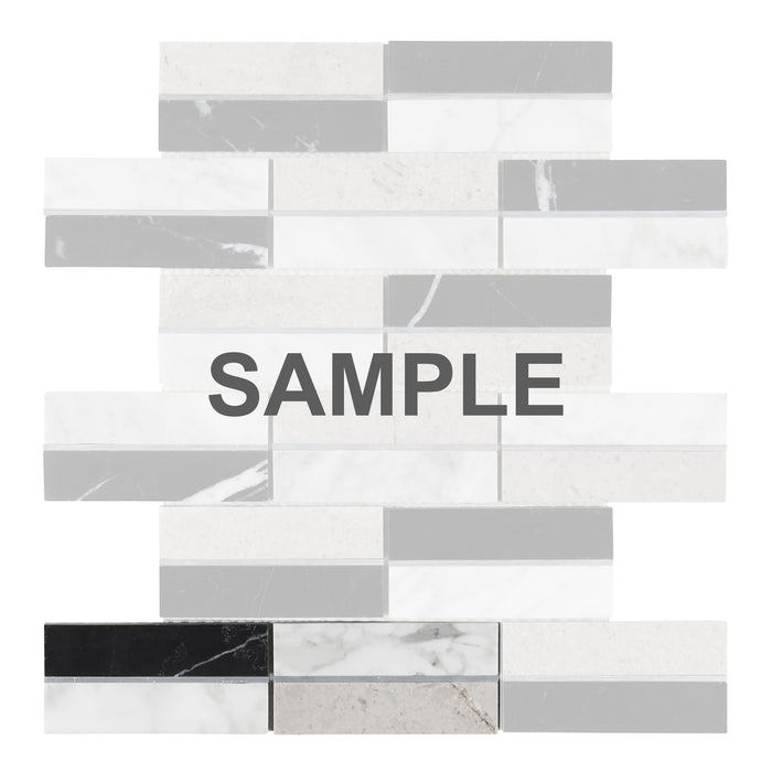 Sample - TDH584 Black White Gray Silver Metal Trim Mosaic Tile