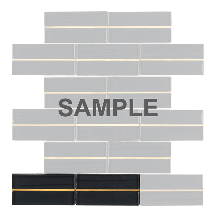 Sample - TDH586 Black Marble Glass Gold Metal Trim Mosaic Tile