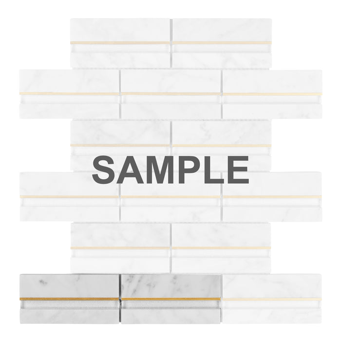 Sample - TDH587 White Carrara Gold Metal Trim Mosaic Tile