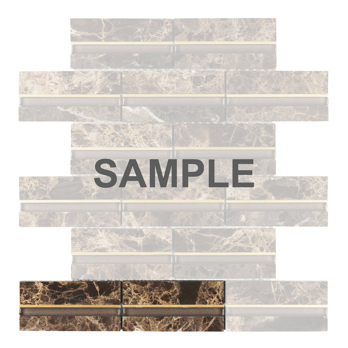 Sample - TDH588 Brown Emperador Gold Metal Trim Mosaic Tile