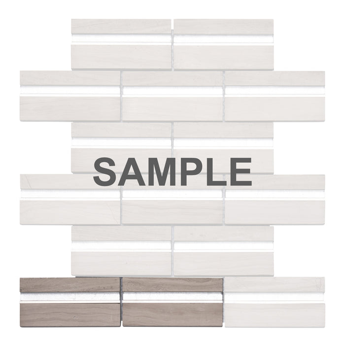 Sample - TDH592 White Oak Natural Stone Silver Metal Trim Mosaic Tile