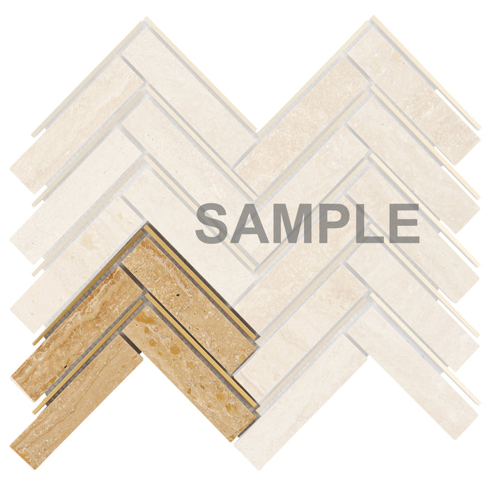 Sample - TDH551 Travertine Natural Stone Gold Metal Trim Mosaic Tile
