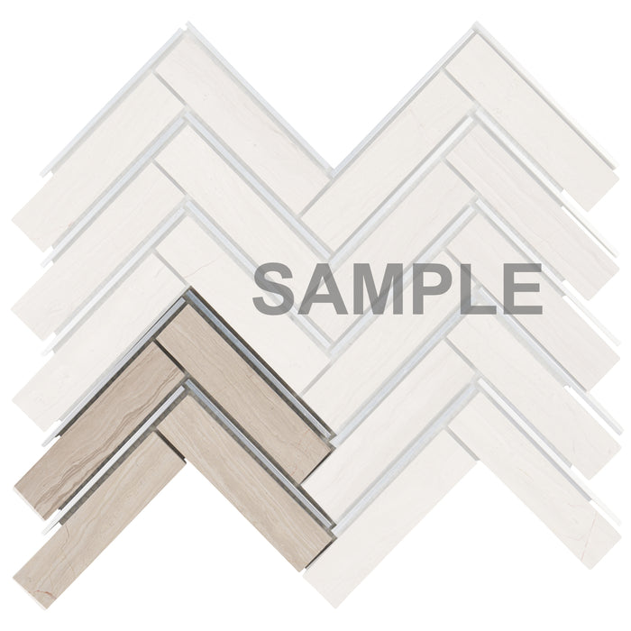 Sample - TDH553 White Oak Natural Stone Silver Metal Trim Mosaic Tile