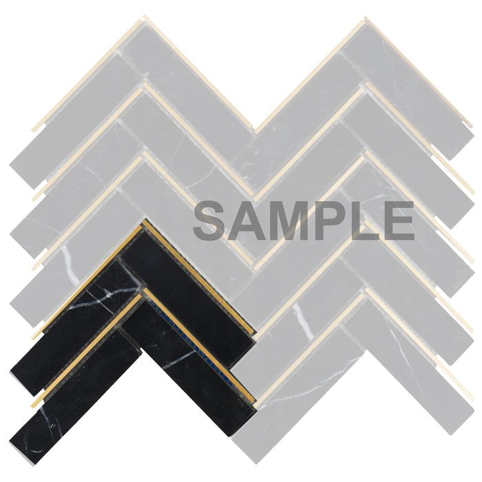 Sample - TDH554 Black Marble Gold Metal Trim Mosaic Tile