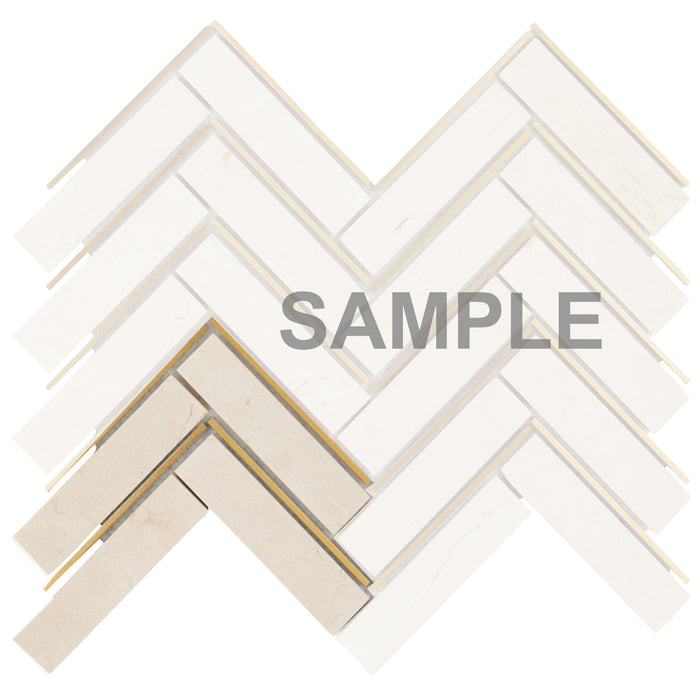 Sample - TDH556 Crema Marfil Natural Stone Gold Metal Trim Mosaic Tile