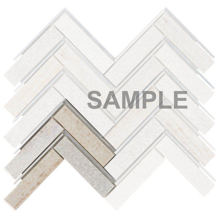 Sample - TDH558 Gray Quartzite Silver Metal Trim Mosaic Tile