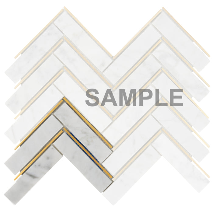 Sample - TDH559 White Carrara Gold Metal Trim Mosaic Tile