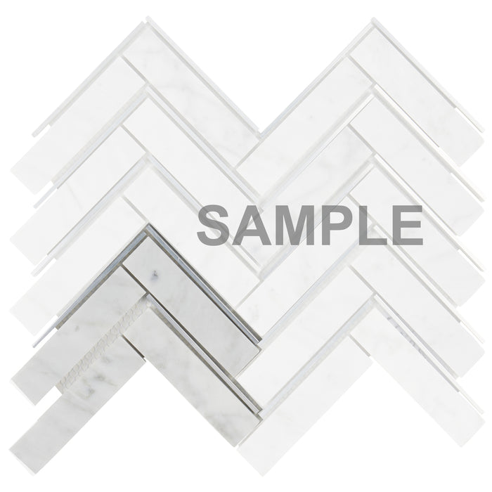 Sample - TDH560 White Carrara Silver Metal Trim Mosaic Tile