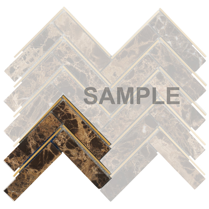 Sample - TDH561 Brown Emperador Gold Metal Trim Mosaic Tile
