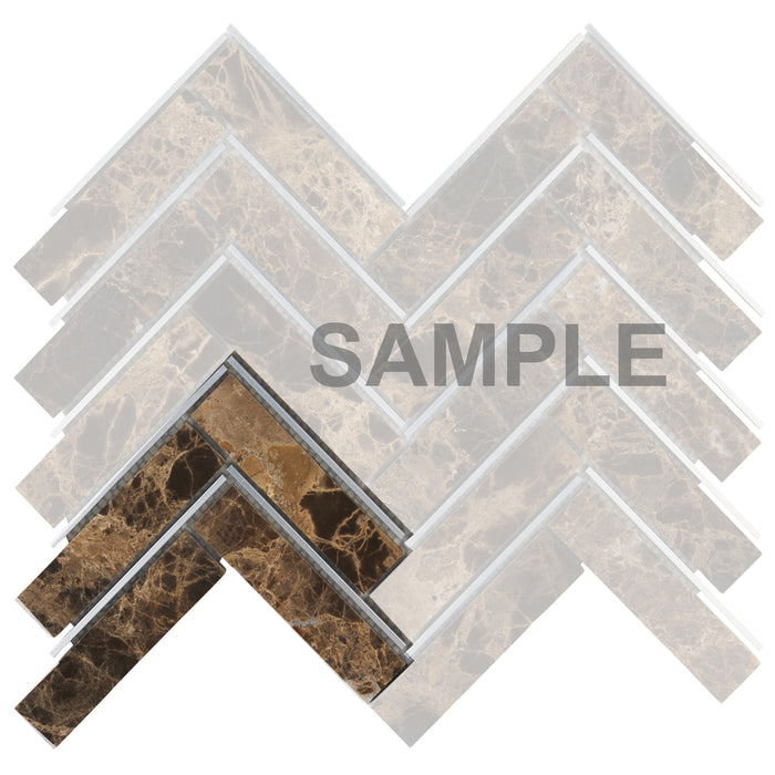 Sample - TDH562 Brown Emperador Silver Metal Trim Mosaic Tile