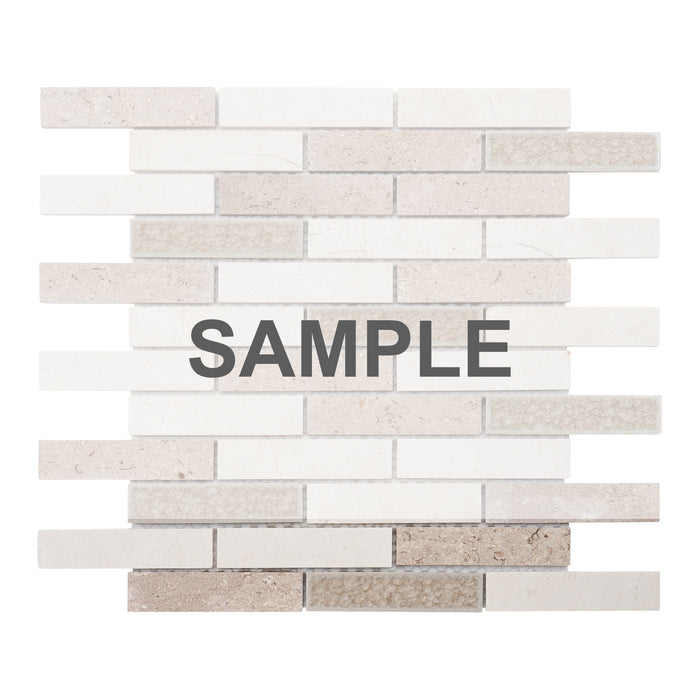 Sample - TDH246CG Natural Stone Crema Marfil Marble Crackle Glass Beige Sand Mosaic Tile