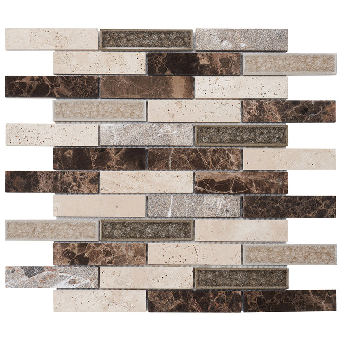 TDH247CG Natural Stone Travertine Marble Crackle Glass Brown Beige Mosaic Tile