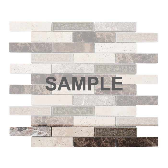 Sample - TDH247CG Natural Stone Travertine Marble Crackle Glass Brown Beige Mosaic Tile