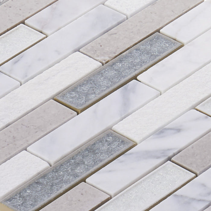 Sample - TDH248CG Natural Stone Crackle Glass Gray Carrara White Mosaic Tile