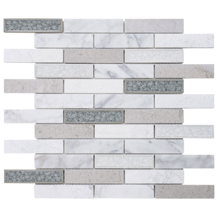 TDH248CG Natural Stone Crackle Glass Gray Carrara White Mosaic Tile