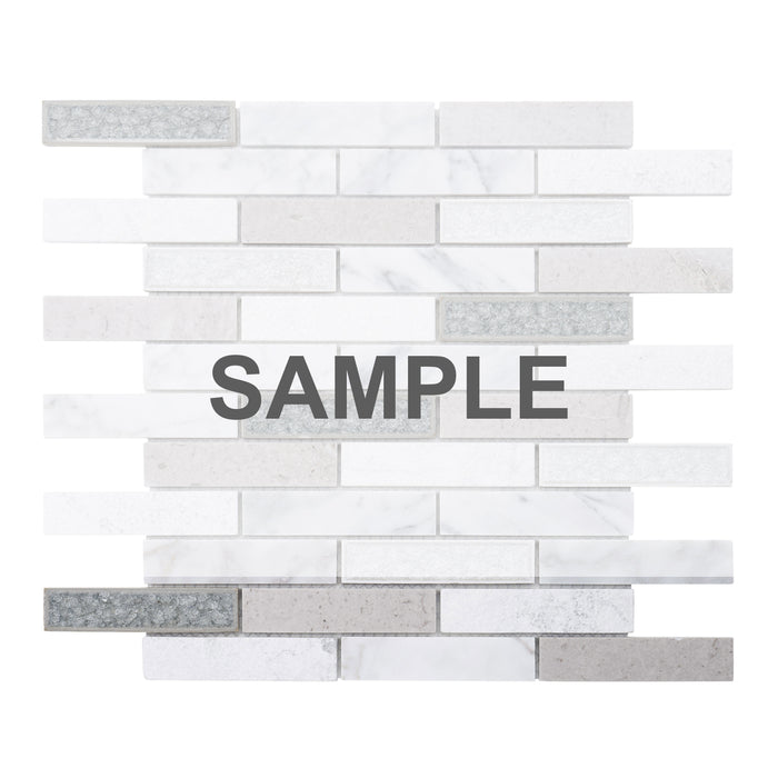 Sample - TDH248CG Natural Stone Crackle Glass Gray Carrara White Mosaic Tile