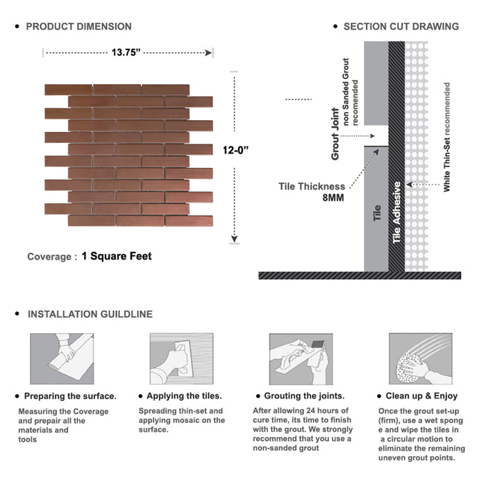 Sample - TDH250RG Stainless Steel Rose Gold Copper Metallic Metal Mosaic Tile