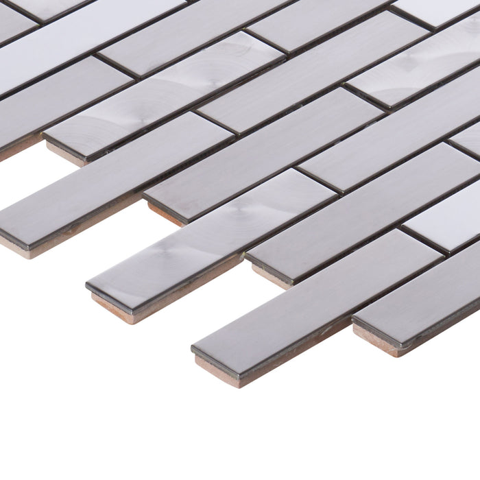 Sample - TDH252SS Stainless Steel Brushed Nickel Jeweling Gray Metallic Metal Mosaic Tile