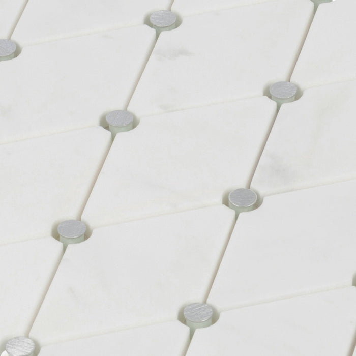 Sample - TDH603 White Carrara Marble Stone Silver Dot Metal Mosaic Tile