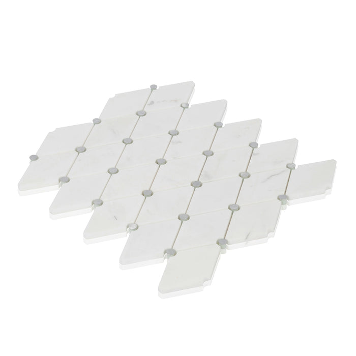 Sample - TDH603 White Carrara Marble Stone Silver Dot Metal Mosaic Tile
