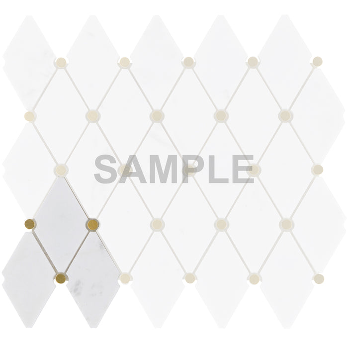 Sample - TDH604 White Carrara Marble Stone Gold Dot Metal Mosaic Tile