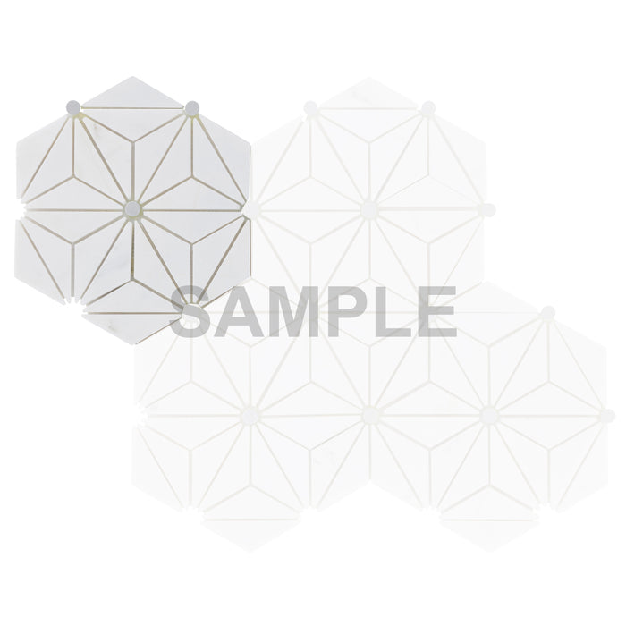 Sample - TDH607 White Carrara Marble Stone Silver Dot Metal Mosaic Tile