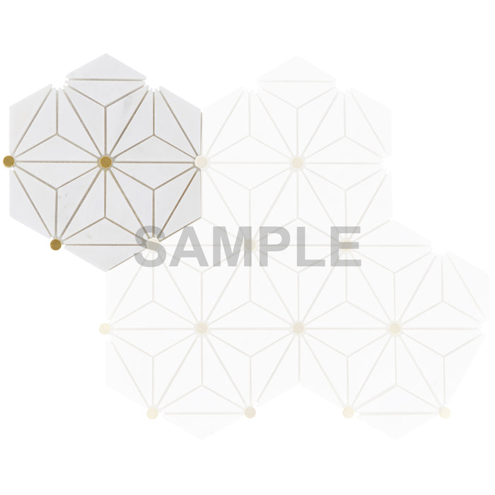 Sample - TDH608 White Carrara Marble Stone Gold Dot Metal Mosaic Tile