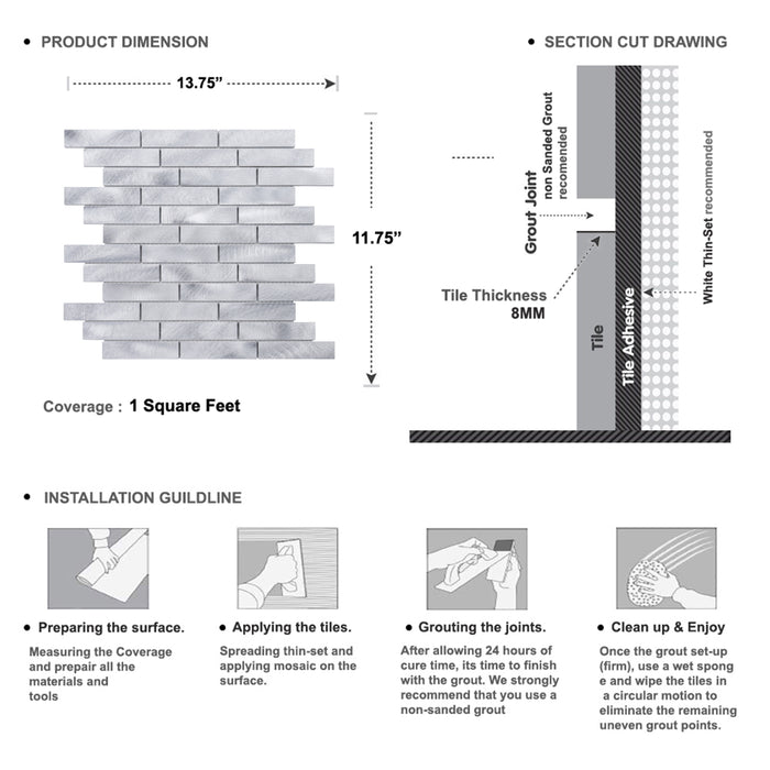 Sample - TDH255AL Aluminum Metal Silver Metallic Mosaic Tile