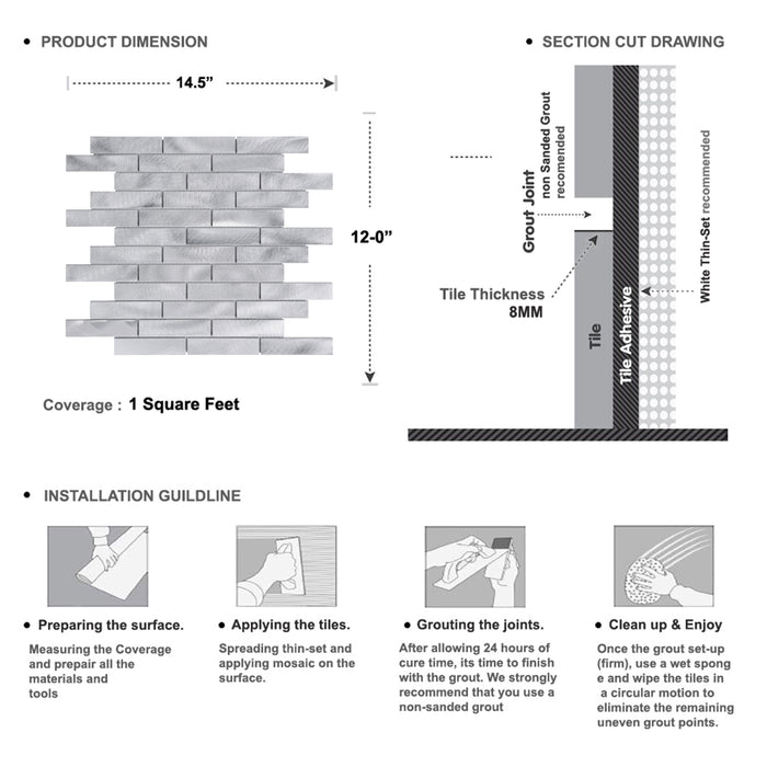 Sample - TDH260AL Aluminum Metal Silver Metallic Mosaic Tile