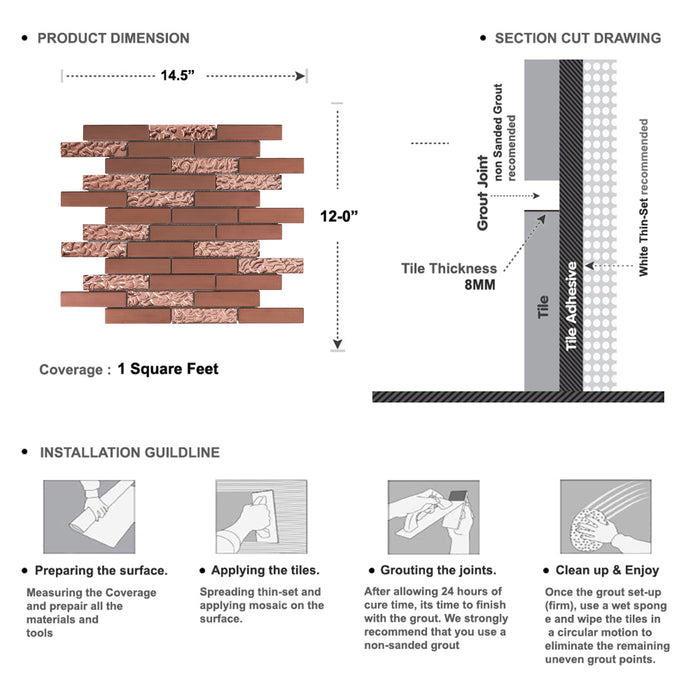 Sample - TDH258RG Stainless Steel Glass Rose Gold Metallic Metal Mosaic Tile