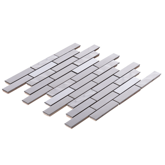 Sample - TDH261SS Stainless Steel Brushed Nickel Jeweling Gray Metallic Metal Mosaic Tile