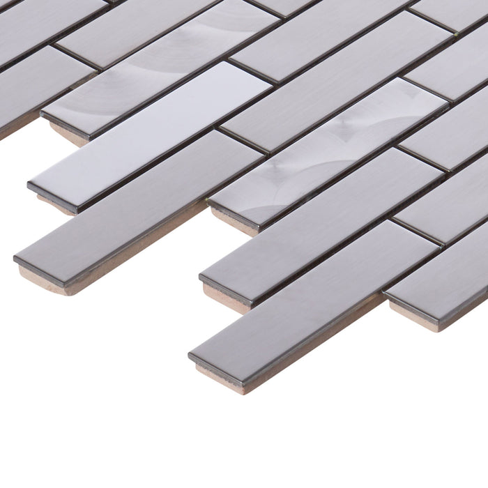 Sample - TDH261SS Stainless Steel Brushed Nickel Jeweling Gray Metallic Metal Mosaic Tile