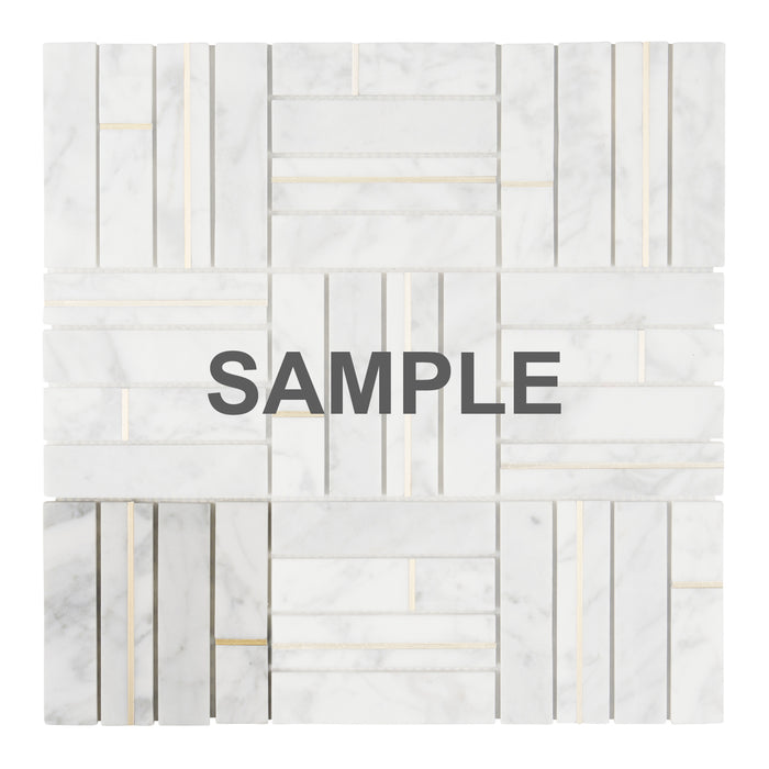 Sample - TDH565 White Carrara Gold Metal Trim Mosaic Tile