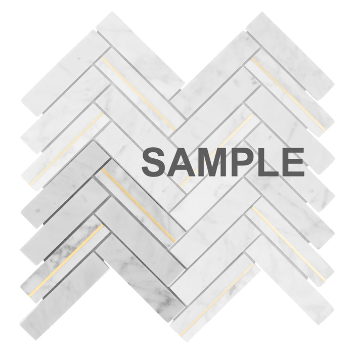 Sample - TDH566 White Cararra Gold Metal Trim Mosaic Tile