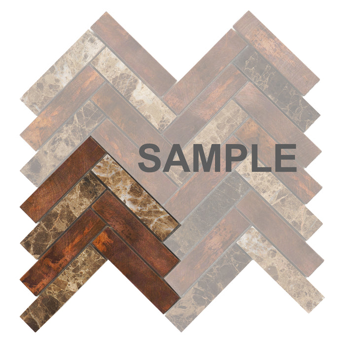 Sample - TDH522AC Antique Copper Natural Stone Emperador Brown Metallic Metal Mosaic Tile