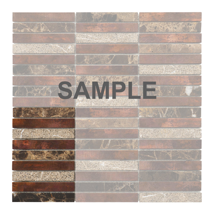 Sample - TDH283AC Antique Copper Natural Stone Emperador Brown Metallic Metal Mosaic Tile