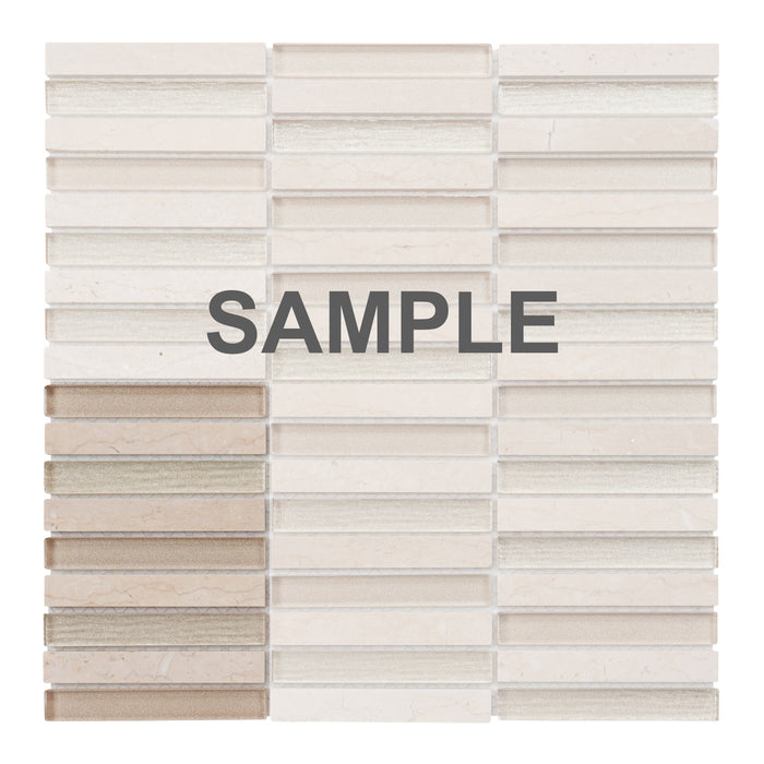 Sample - TDH287NS Natural Stone Crema Marfil Crystal Glass Beige Cream Mosaic Tile