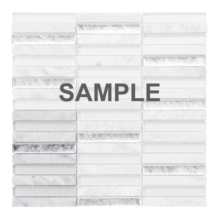 Sample - TDH290NS Natural Stone Carrara Marble Crystal Glass White Mosaic Tile