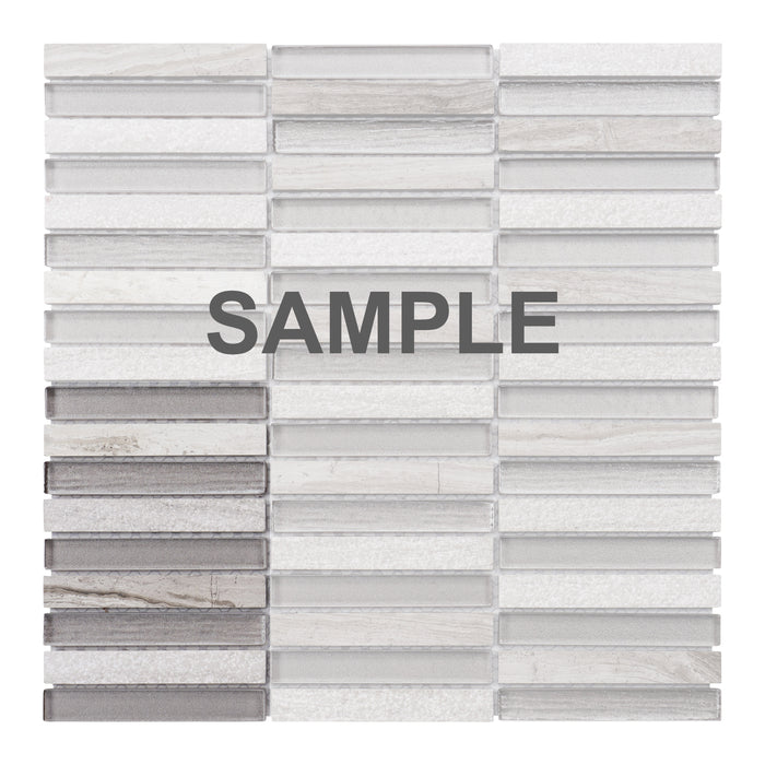 Sample - TDH291NS Natural Stone White Oak Marble Crystal Glass Taupe Gray Mosaic Tile