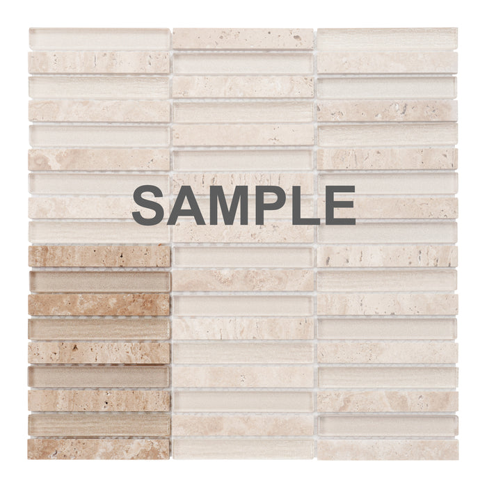Sample - TDH520NS Natural Stone Travertine Marble Crystal Glass Beige Sand Mosaic Tile