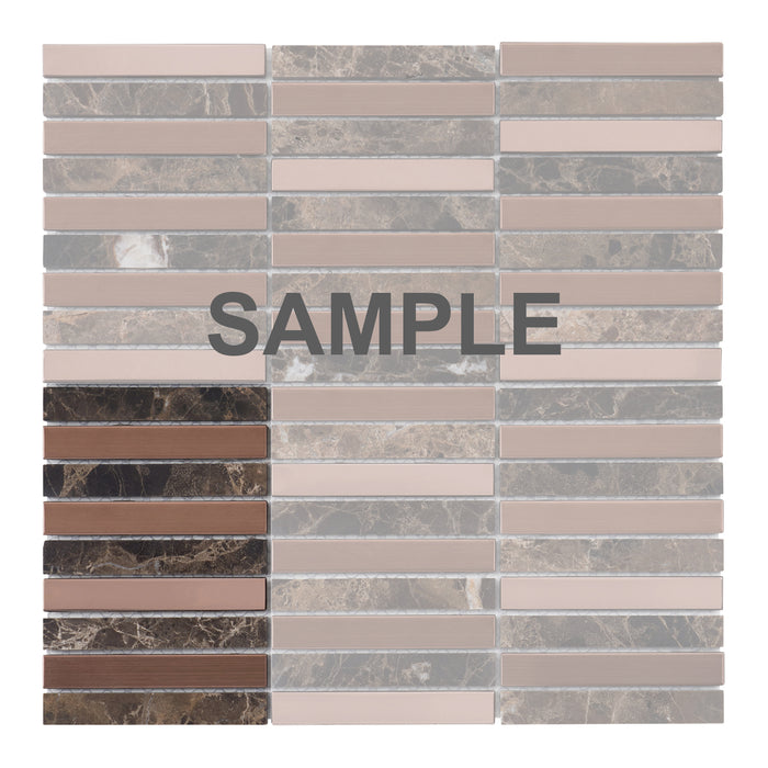 Sample - TDH285RG Natural Stone Emperador Marble Brown Stainless Steel Rose Gold Copper Mosaic Tile