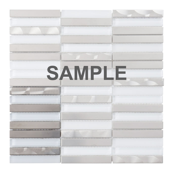 Sample - TDH297SS Stainless Steel Jeweling Crystal Glass White Silver Metal Metallic Mosaic Tile