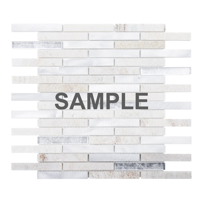 Sample - TDH308AL Aluminum Natural Stone Quartzite Marble Glass Taupe Gray Metallic Metal Mosaic Tile