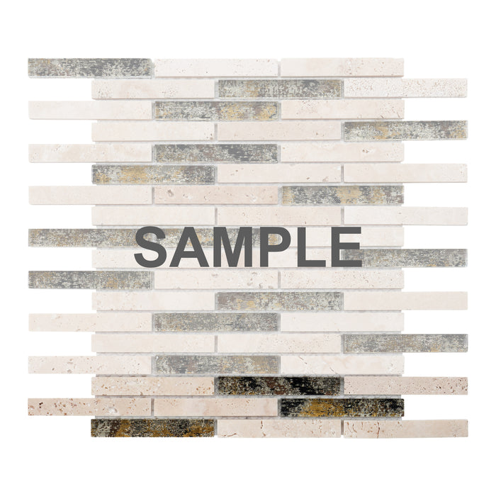 Sample - TDH306NS Natural Stone Crystal Glass Travertine Beige Sand Brown Mosaic Tile