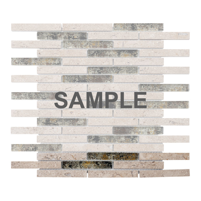 Sample - TDH314NS Natural Stone Crystal Glass Beige Sand Sina Pearl Marble Mosaic Tile